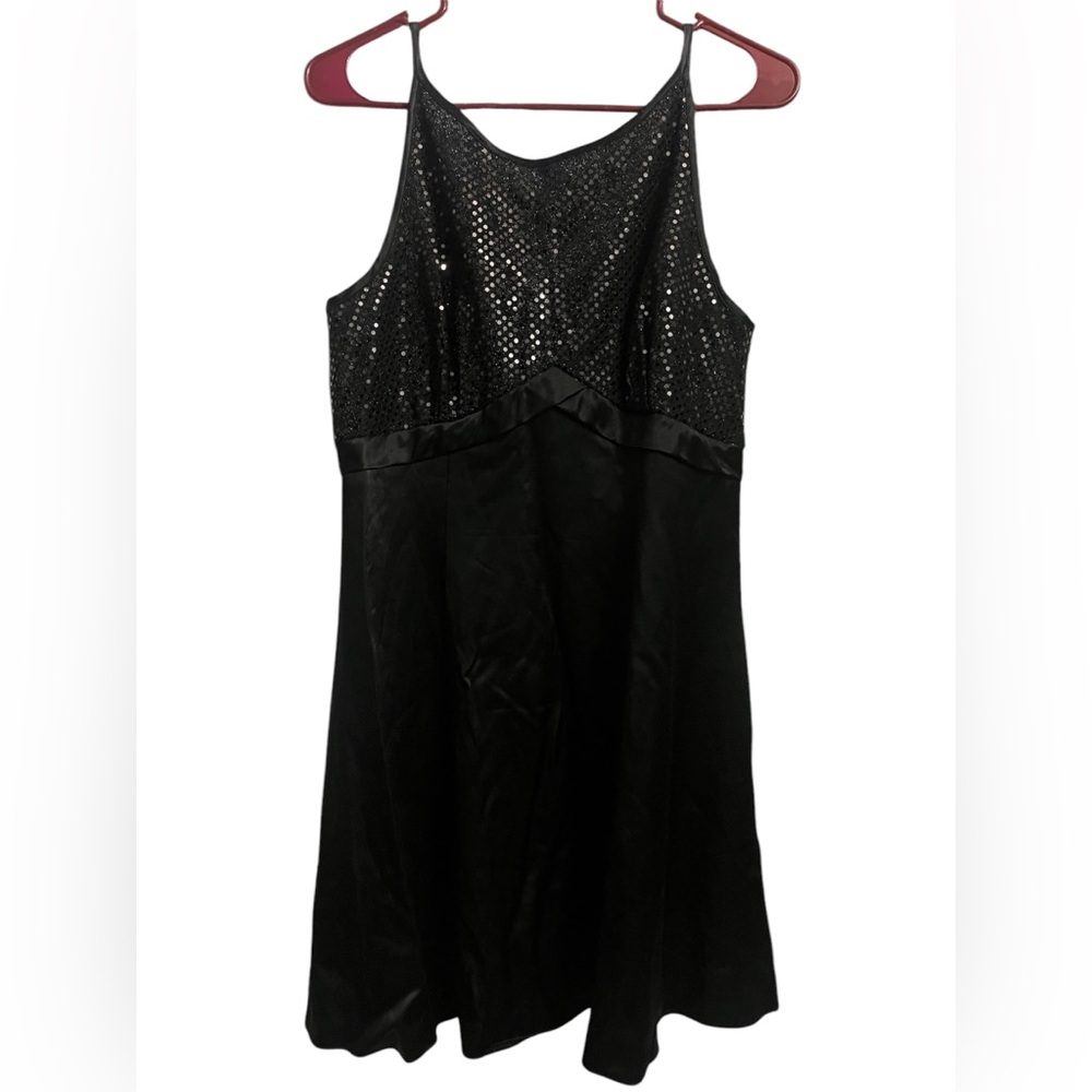 VTG 90s y2k ZUM ZUM Black Satin mine dress size 13/14 Sequin Formal